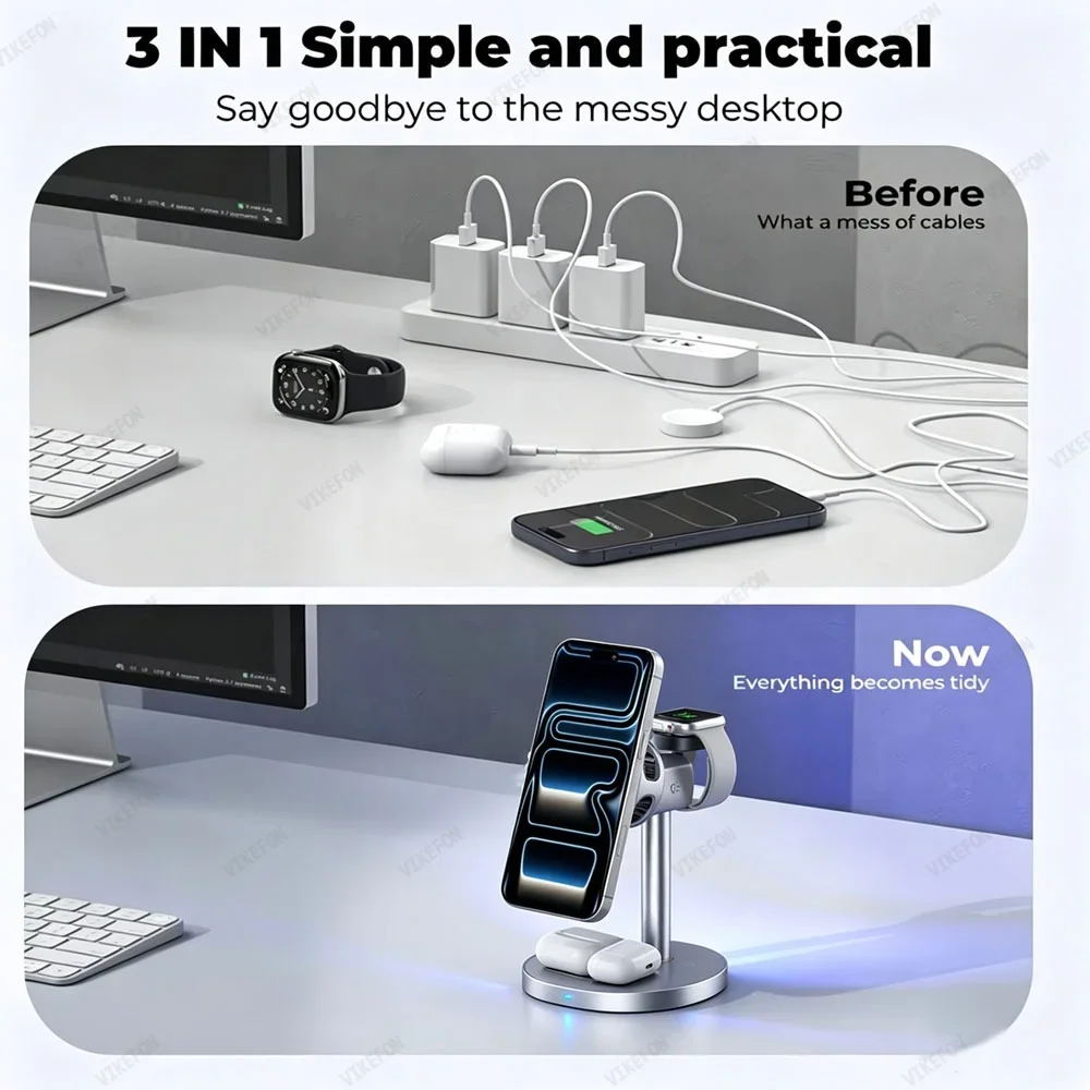 3-in-1 TEC-Kühlung 25W Kabelloses Ladegerät für Magsafe iPhone 17 16 Pro Max Apple Watch 11-3 Airpods Pro 3/2 Schnelllade-Station – Detail 5