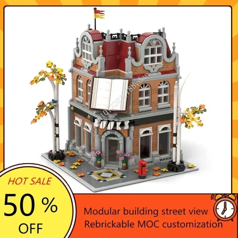 1970PCS Bookshop Modular Building Set MOC Creative Street View Architecture Model Educational Assembly Toy Custom Puzzle Gift