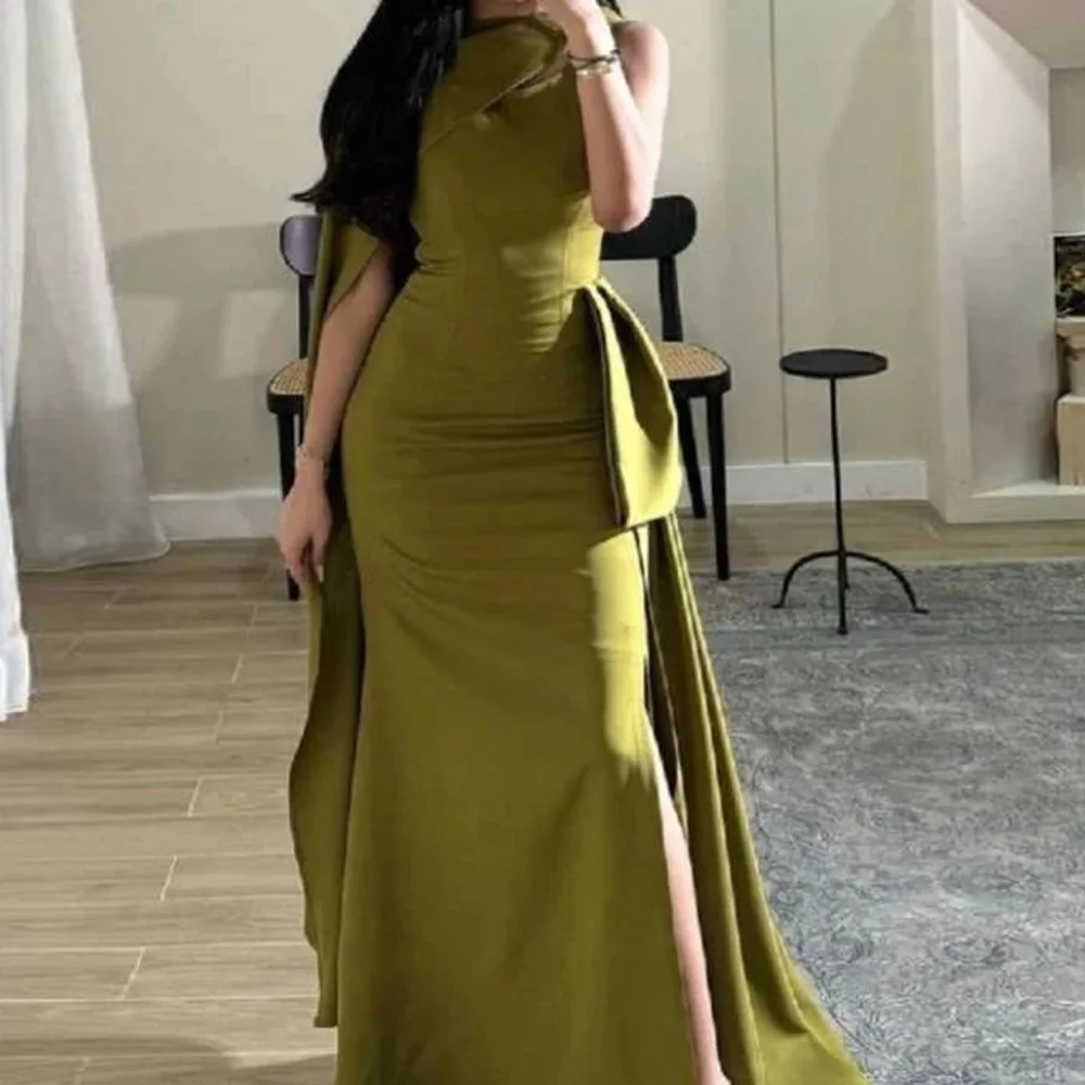 

Straight Crew neck shawl Satin Sleeveless Photo Color Formal and Fashion Evening Dresses Panel Train Pleats Saudi Arabia 2024