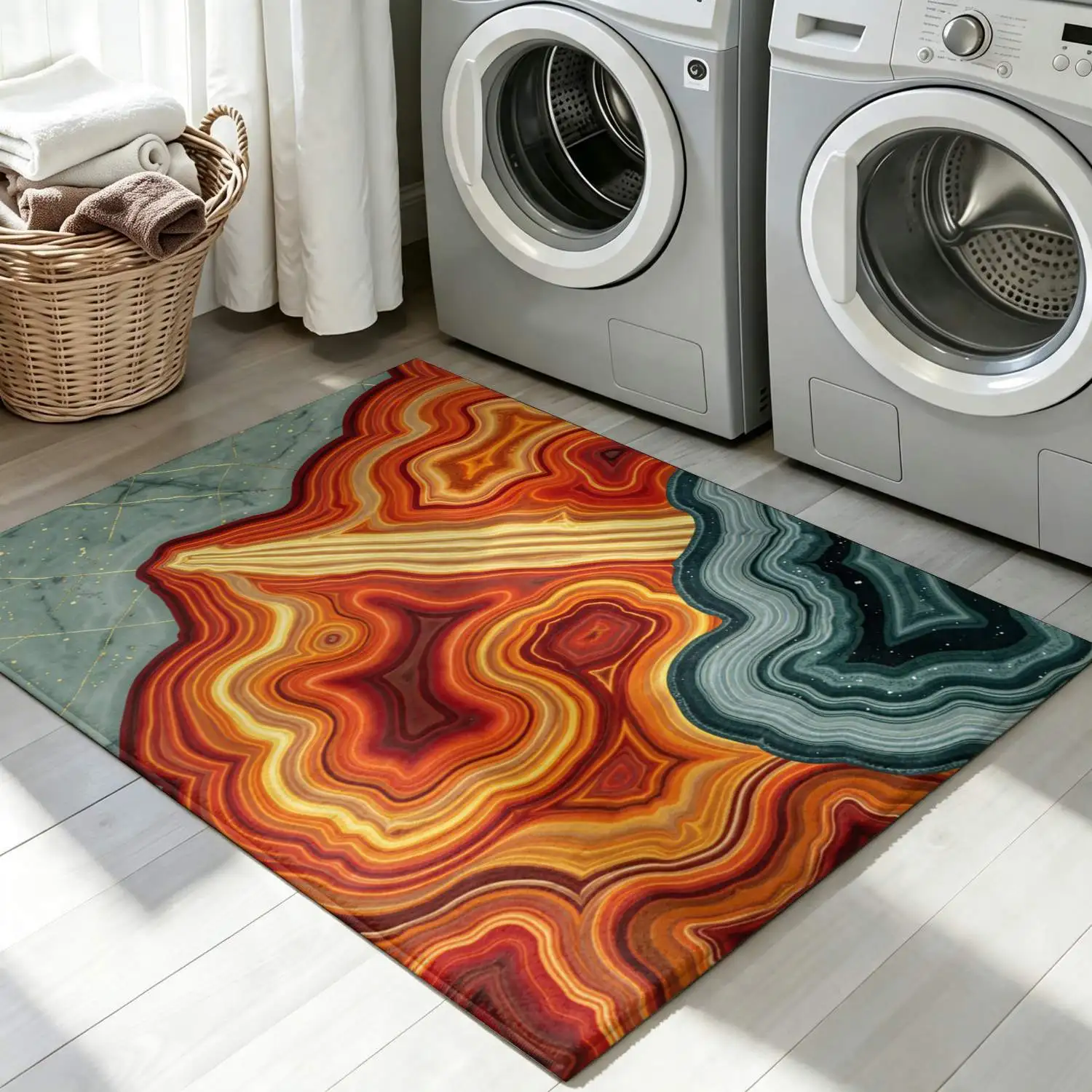 1Pc 2D Printed Carpet: Warm Orange & Gray Onyx Texture, Modern Simple Style, Ideal for Home/Instagram Decor, Multi-Size, Machine Washable, Perfect for Entrance, Dining, Bedroom, Living Room Etc