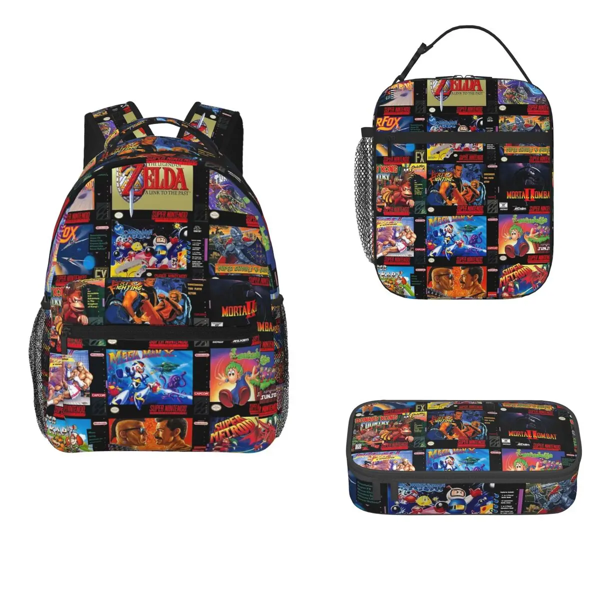 

Retro Gaming Boxes Backpacks Boys Girls Bookbag Children School Bags Cartoon Kids Rucksack Lunch Bag Pen Bag Three-Piece Set