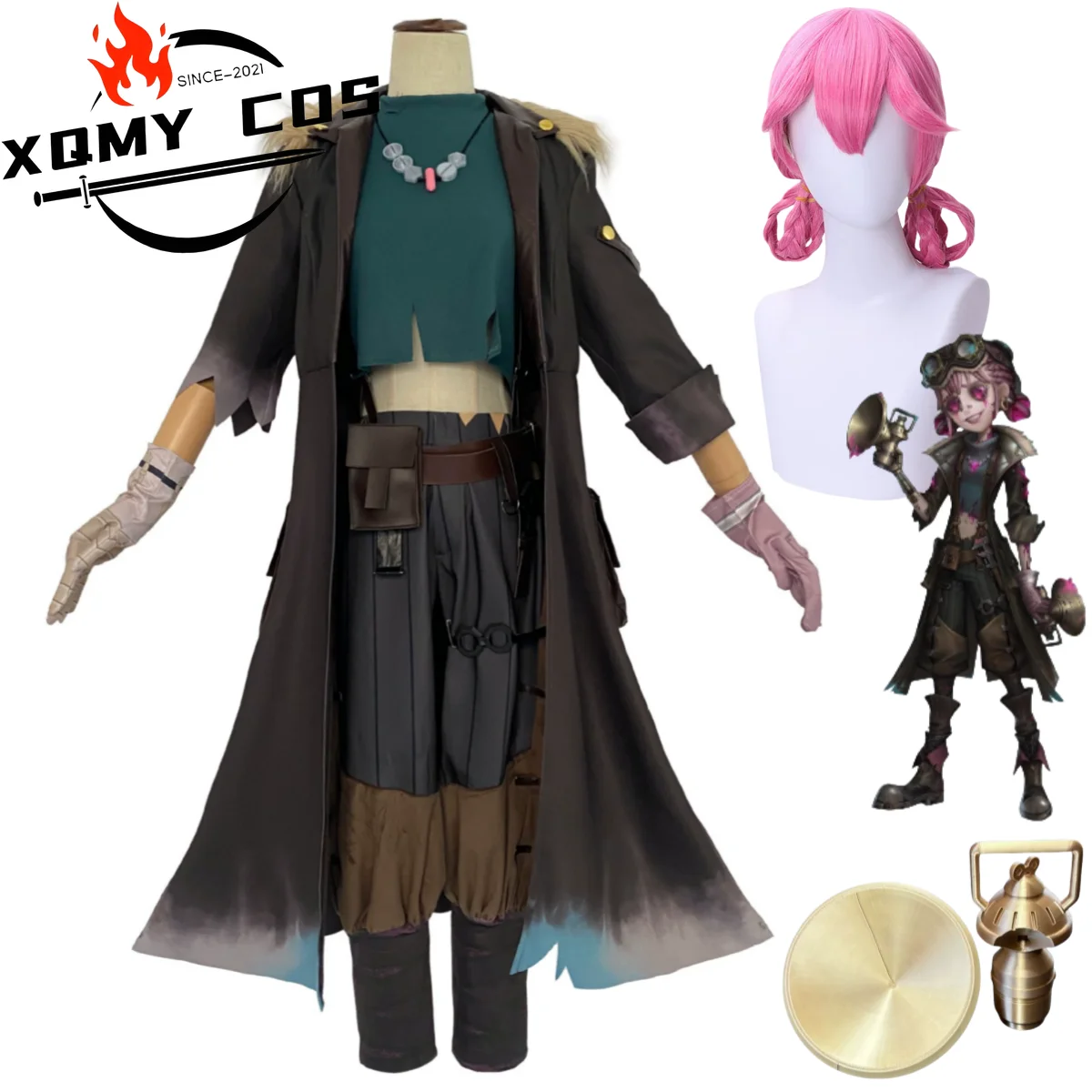 

XqGame Identity V Cheerleader Lily Barheid Косплей Костюм Ослепительный Панк Длинное Пальто Униформа Костюм Парик Женский Сексуальный Карнавальный Комплект