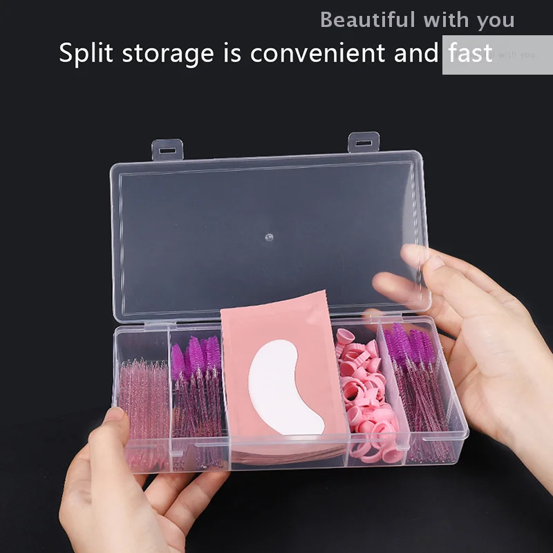 Transparent With Cover Rectangle Vertical 5 Grid Eyelash Extension Tool Storage Box Glue Tweezer Holder Makeup Organizer