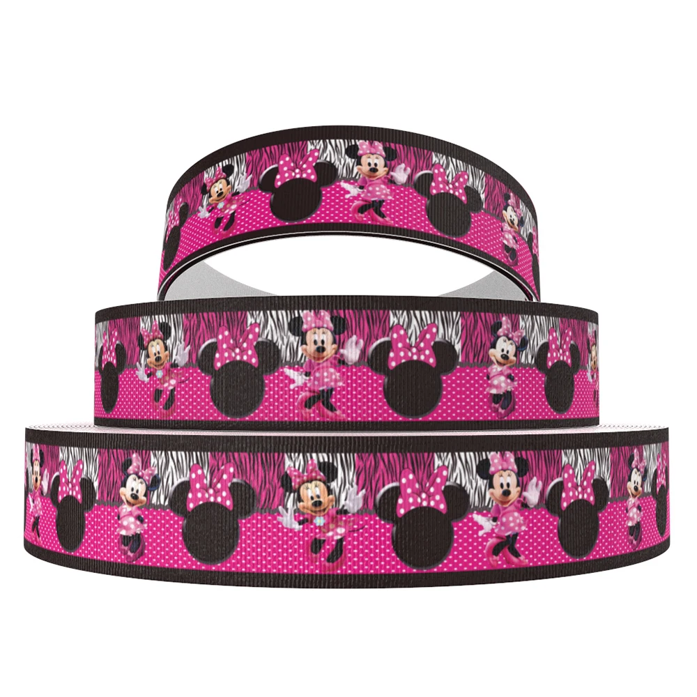 Disney 5 Yards Multi Size Mickey Minnie Mouse Printed Grosgrain Ribbon For Hairbow DIY Craft Supplies Cartoon Ribbons