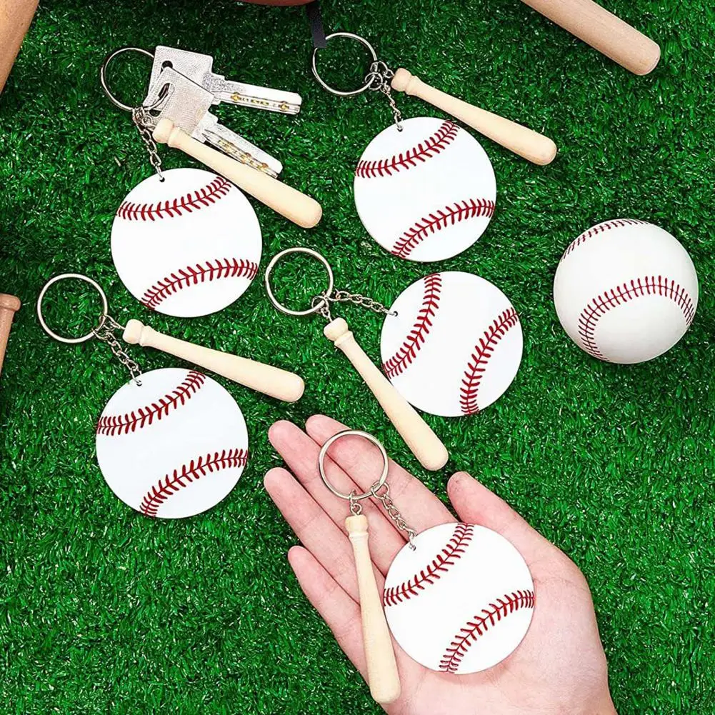 

18 Set Baseball Keychain Double Sided Wooden Stick Metal Chain Athletes Rewards Baseball Acrylic Keychain Sports Key Chain DIY