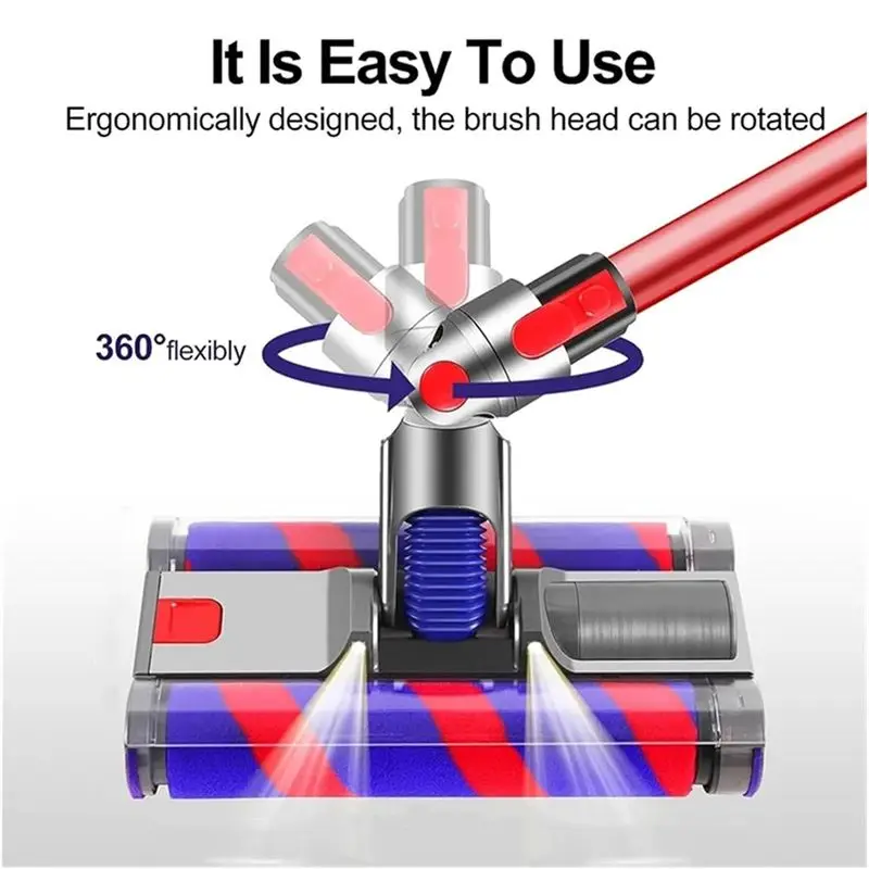 ABBZ-Vacuum Motor Floor Brush Head Replacement For Dyson V7 V8 V10 V11 V15  Vacuum Soft Double Roller Brush With LED Light