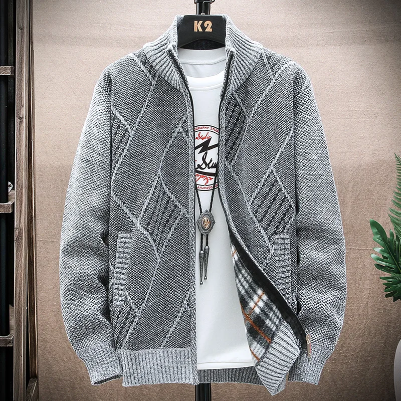 

Men Knitted Sweater Autumn Winter Warm Thick Cardigan Fashion Casual Parka Coat Hot Selling Stand Up Collar Knitting Sweater Men