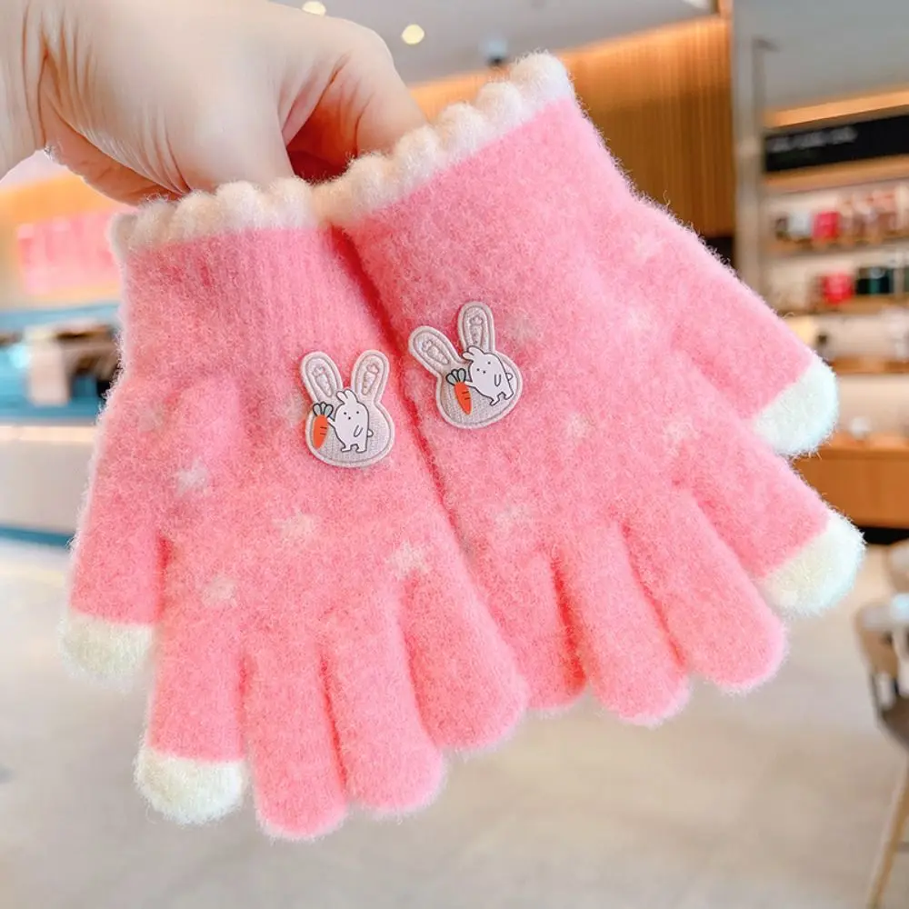 Cartoon Thickened Plush Children Full Fingers Gloves Kids Knitted Gloves Winter Warm Outdoor Sports Windproof Gloves