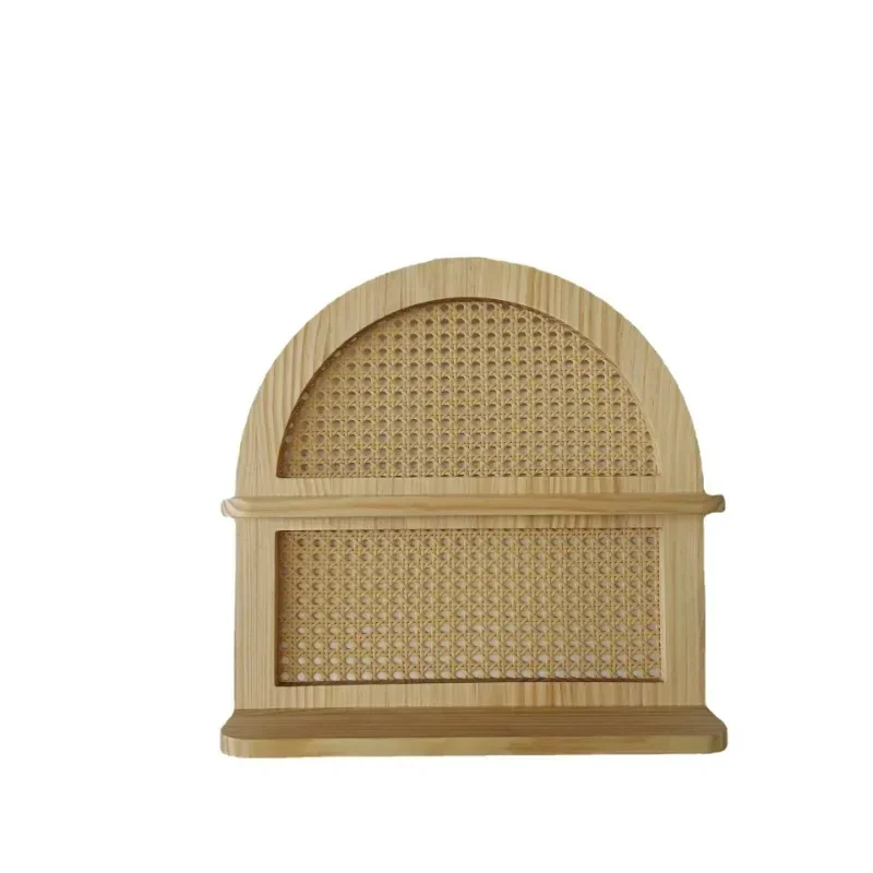 

For Hand-woven Rattan Fan-shaped Wooden Wall Shelf Wall Hanging Home Nordic Wind Simple Wall Shelf Storage