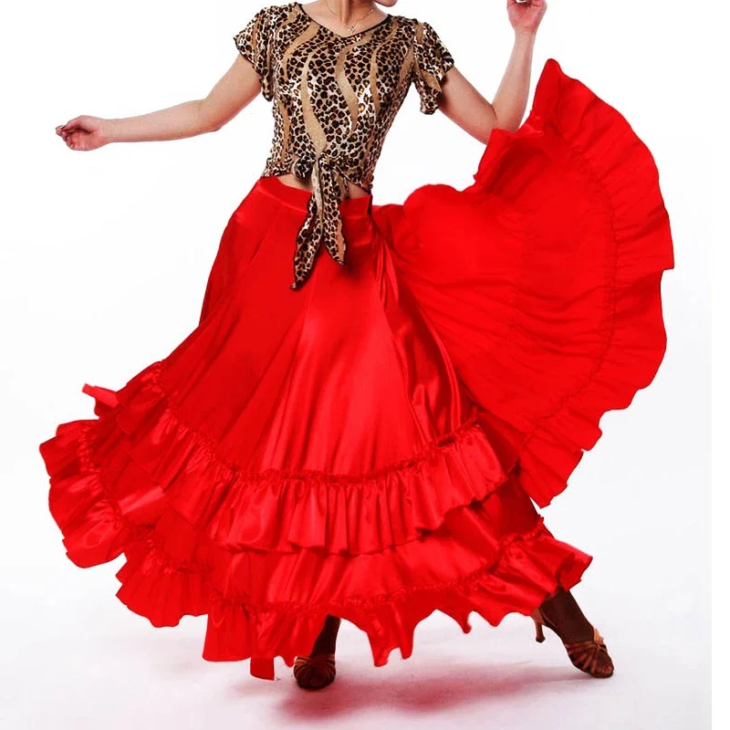 Jupe Flamenco robe femmes dame rouge scène Performance Costume salle de bal valse Dancewear Tango Flamenco danse Costume DL2876