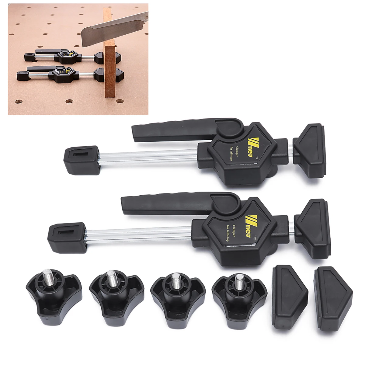2 pinces de table MFT 20 mm à dégagement rapide à cliquet, kit de pinces de serrage rapide pour le travail du bois, outils de bricolage