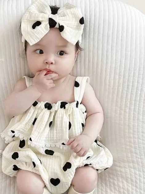 Girls Rompers Summer Thin Baby Cute Suspender Love Clothes for Girls Summer Bag Fart Clothes Outdoor Clothes