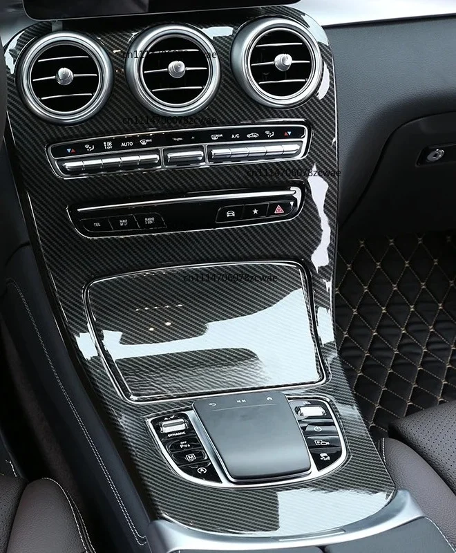 For Mercedes Benz C Class W205 GLC X253 2015-2021 ABS Carbon Fiber Car Center Console Frame Cover Trim Stickers Car Accessories