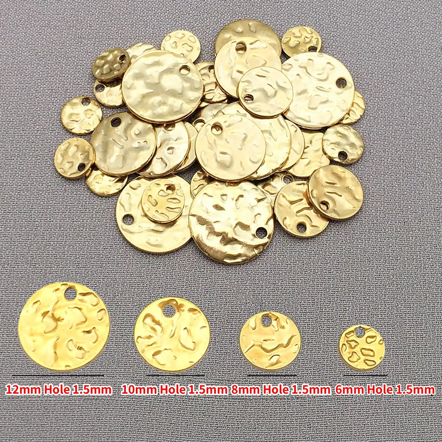 10pcs 6/8/10/12mm Stainless Steel Round Hammered Charms Pendants for Jewelry Making DIY Earrings, Necklaces Supplies Parts