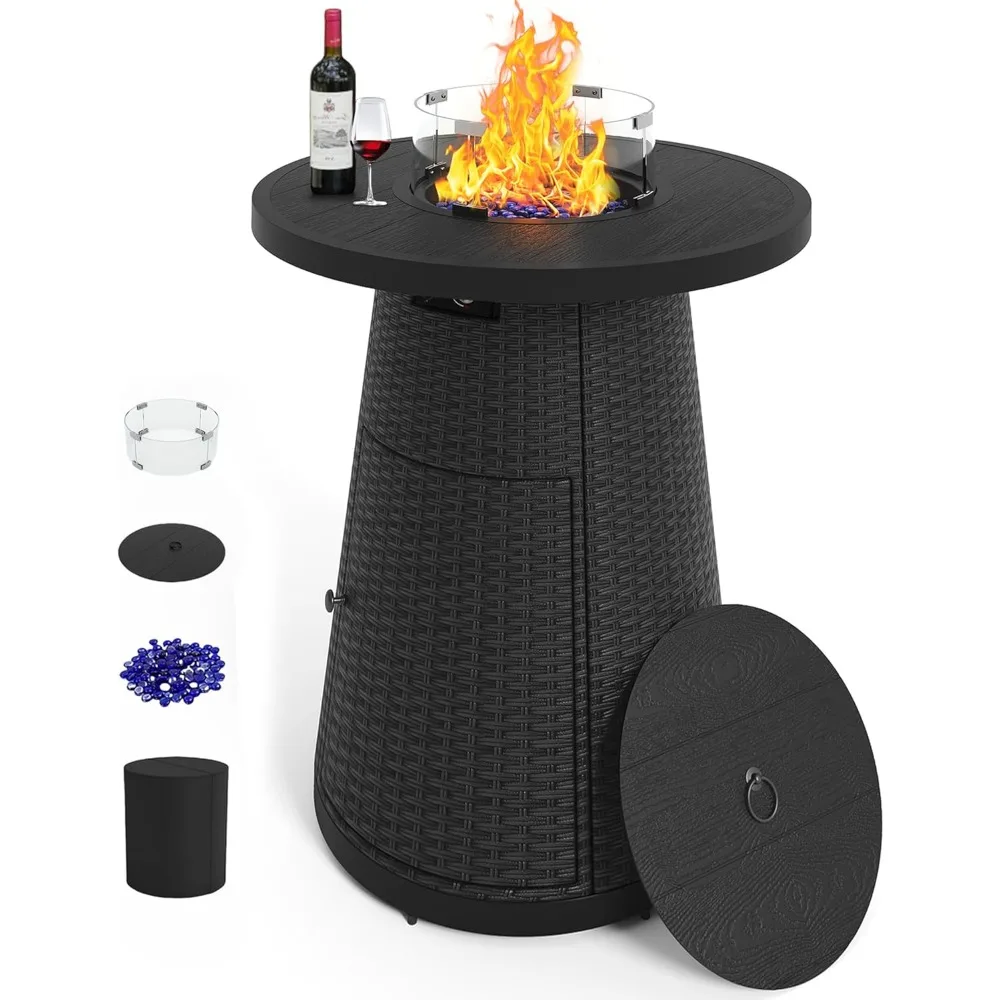 

Propane Fire Pit Table 37" Outdoor High Fire Table with Wind Guard, Round Bar Height Gas Firepits, Wicker Fire Tables for Outsid