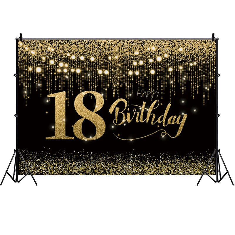 Black Gold 18th Photo Background Girls 18 anni festa di compleanno fotografia personalizzata sfondo Photo Studio puntelli Banner