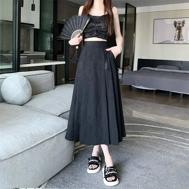 

2025 Summer New Chinese Style High-waisted Jacquard Skirt Elastic Waist Elegant Slimming Pleated Skirt Fashionable Version