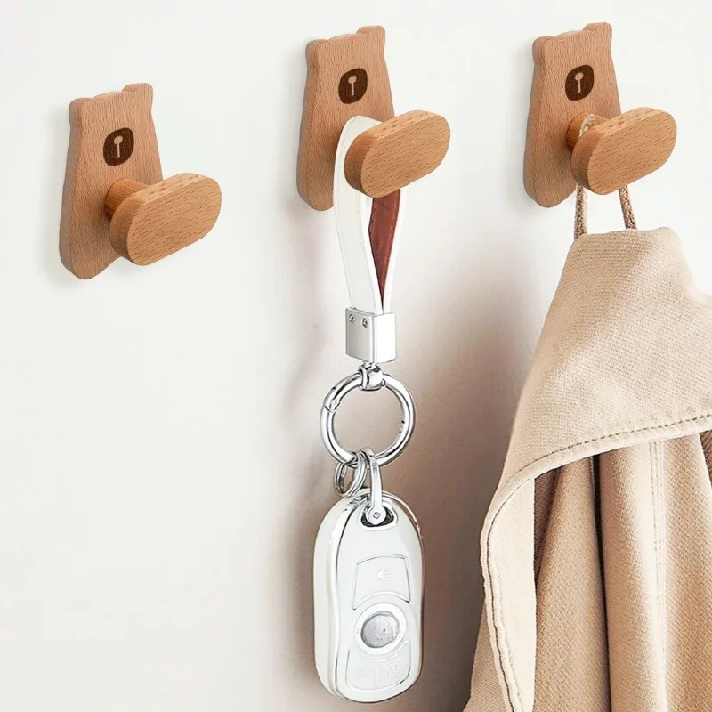 Hook Bear Base Coat Hook Nordic Beech Door Back Wall Coat and Hat No Punching Hook Entrance Bathroom