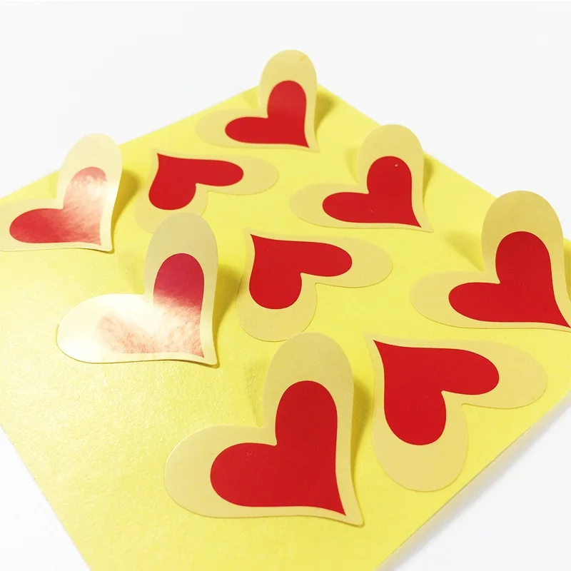 Autocollant de sceau en papier Kraft en forme de coeur rouge mignon, étiquette GT, produits faits à la main, cadeau de nouvel an, lot de 90 pièces