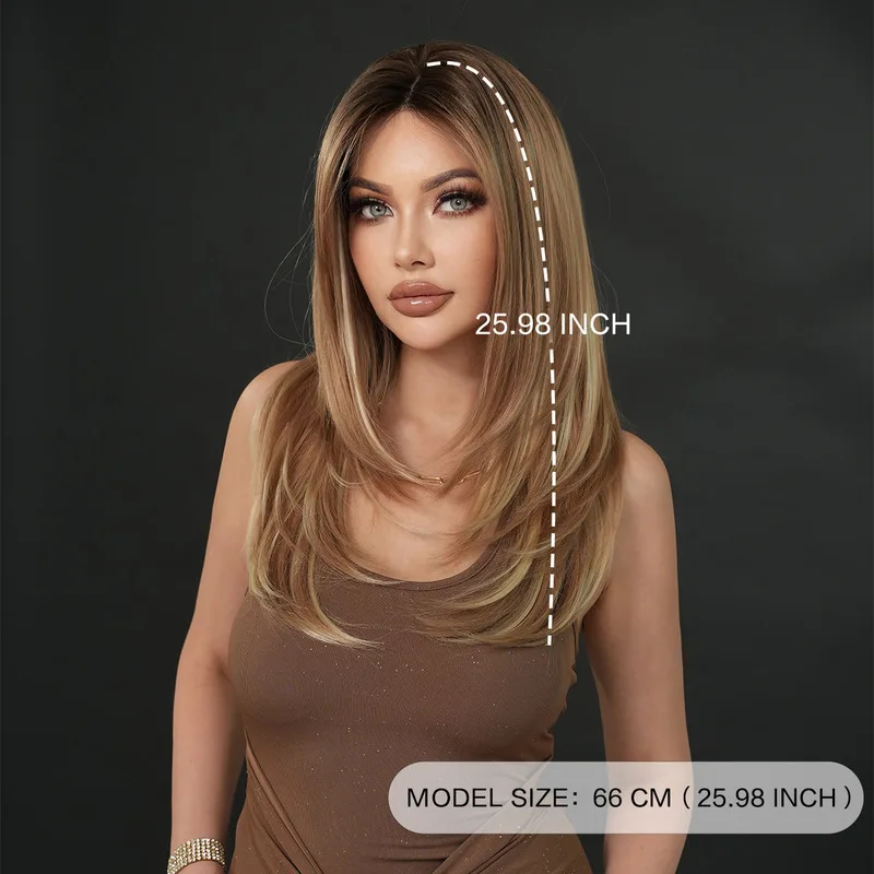 Small lace wig for women full headpiece Asian-style with highlights in gold layered straight hair and natural-looking hairl