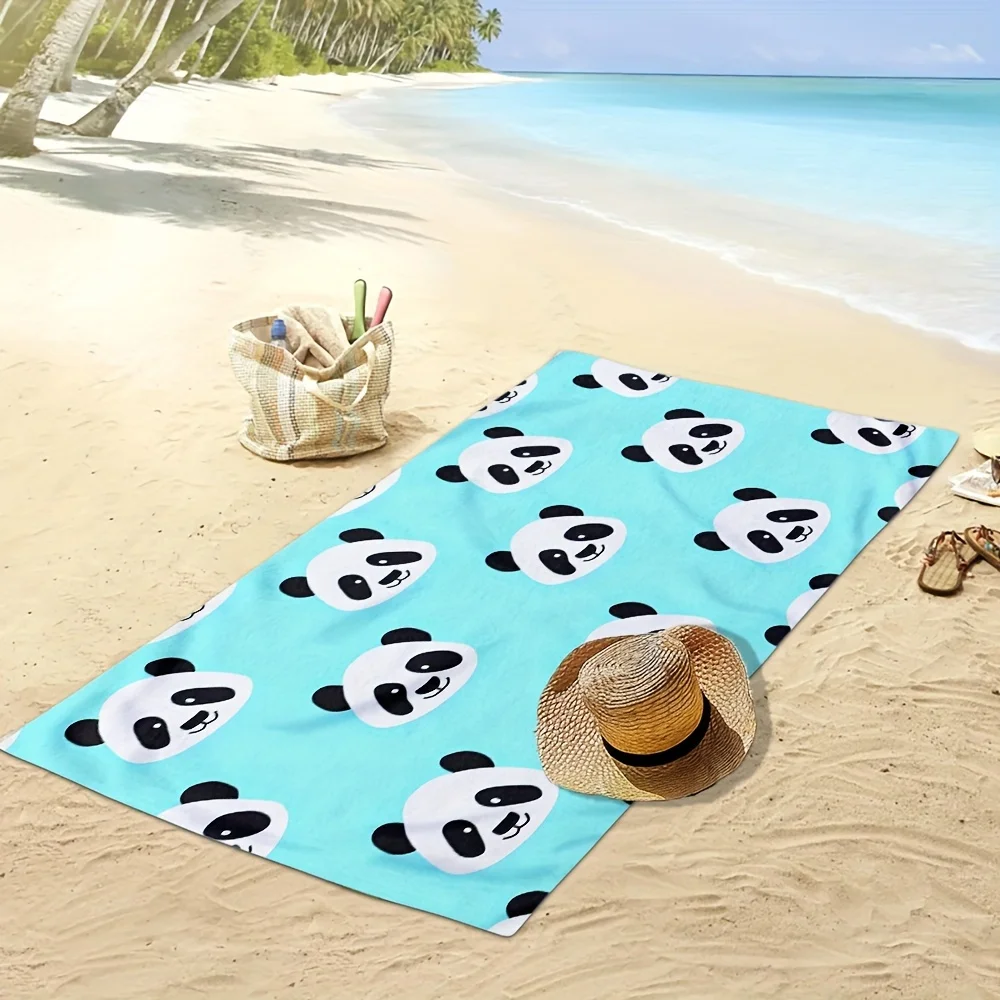 Quick-Dry Panda Beach Towel - Lightweight, Absorbent Polyester, Perfect for Yoga, Travel, Swimming & Camping, Green