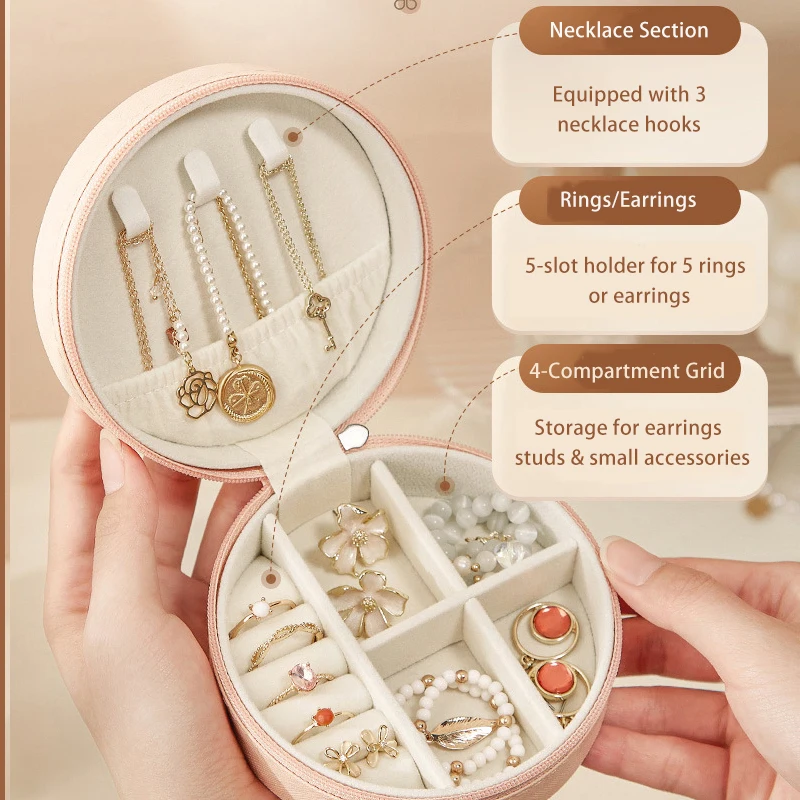 A Circular Travel Jewelry Storage Box - Portable Mini Travel Storage Box That Can Store Necklaces, Earrings, and Rings. Jewelry