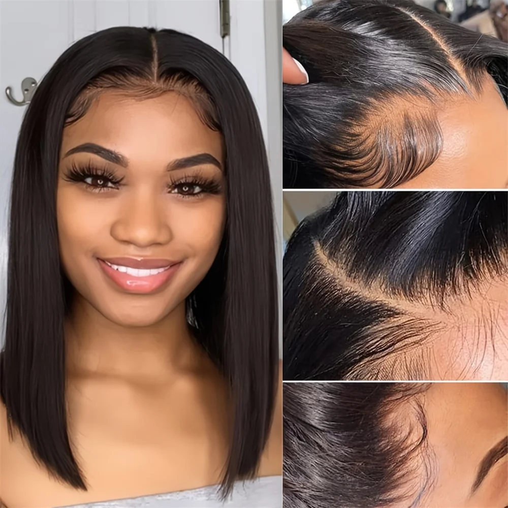 13x4 13x6 Straight Lace Front Wig 150% 180% Density HD Lace Frontal Wig Natural Color Short Bob Wig For Women 8-18 Inch