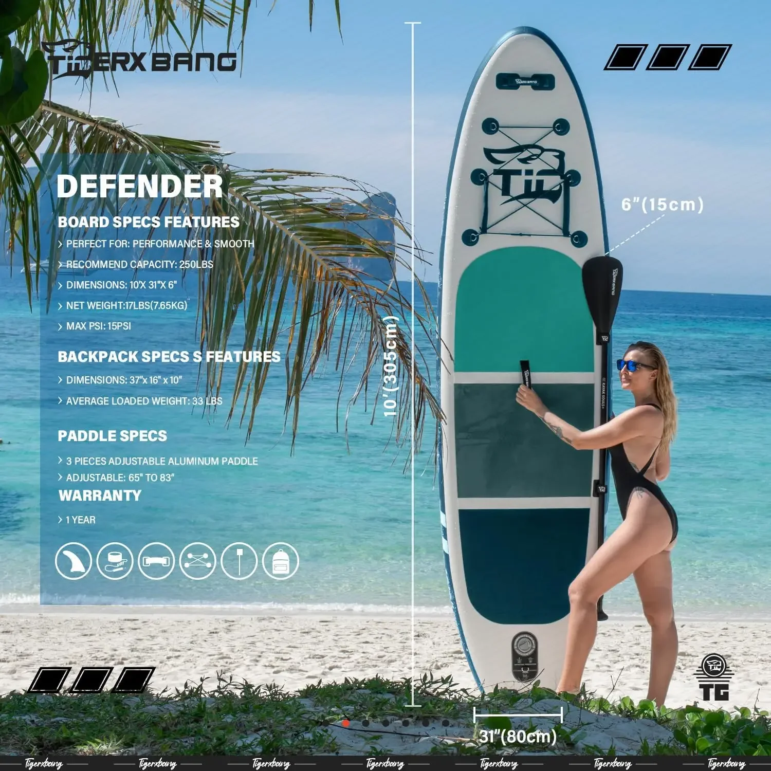 Inflatable Paddle Board with Premium SUP Accessories, All round Paddle Boards for Adults/Kids,Stand Up Paddle Board Defender Col