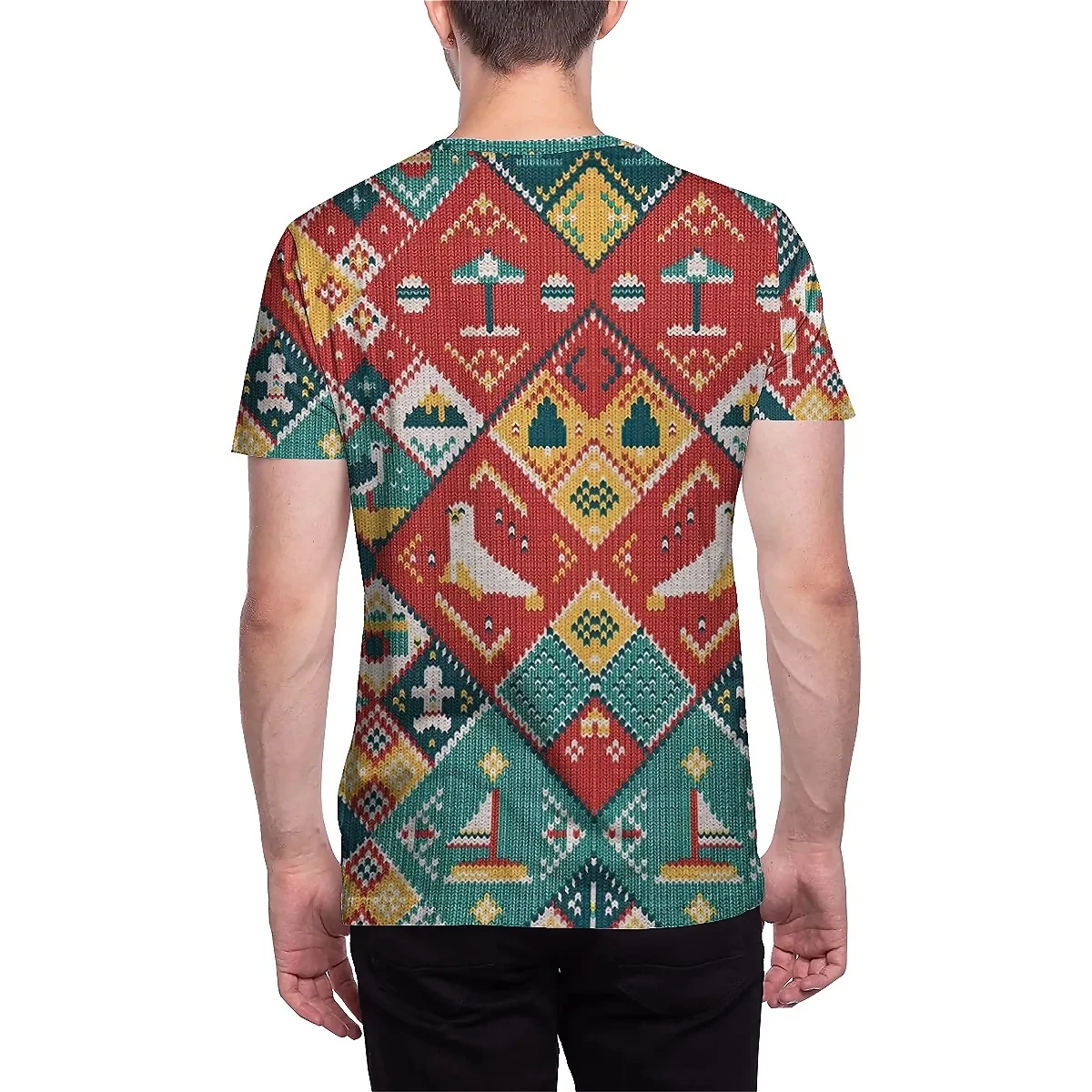 LIASOSO Men's Casual Christmas T-Shirt Festive Santa Snowman Snowflake Cartoon 3D Print Knitted Pattern Every Occasion Daily image 2