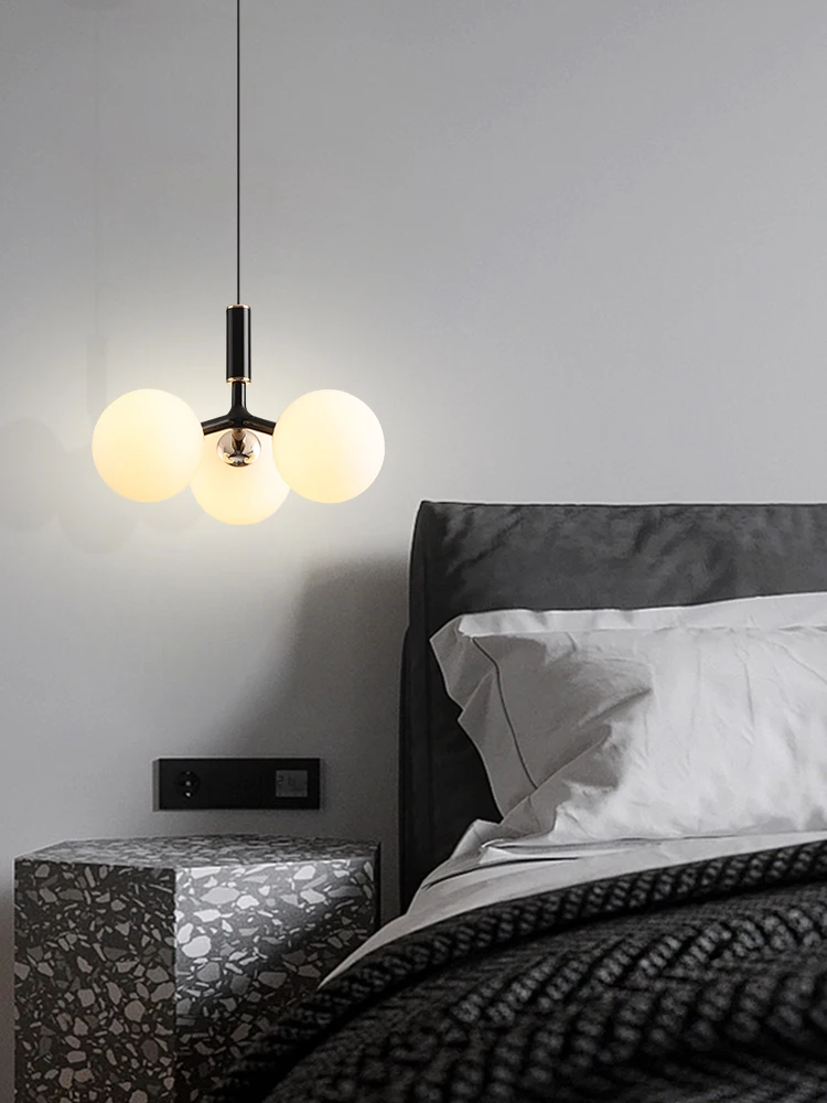 الشمال الحديثة والحد الأدنى ماجيك فول 9 الأبيض الزجاج الثريا غرفة نوم السرير غرفة المعيشة تعليق مصباح LED ديكور المنزل #3