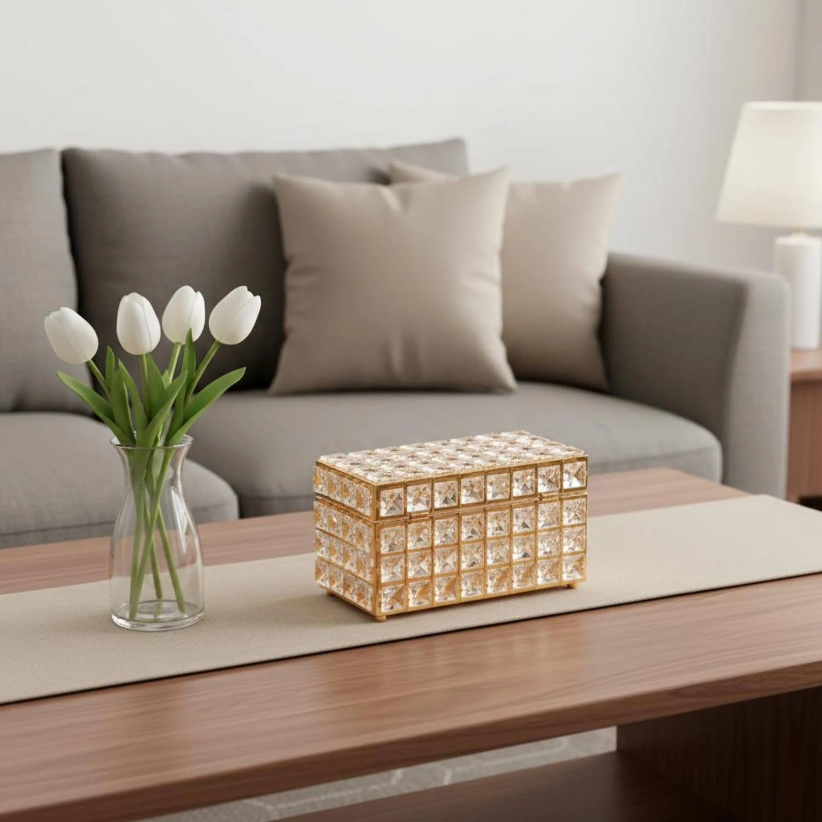 Crystal Tissue Box Luxury Design Desktop Tissue Holder Cosmetic Storage Box Sparkling Glitter for Vanity