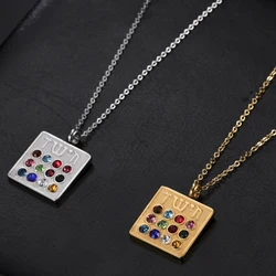 EUEAVAN Jewish 12 Tribes High Priest Necklaces Stainless Steel Hebrew Letter Inscription Birthstone Necklace Amulet Jewelry Gift