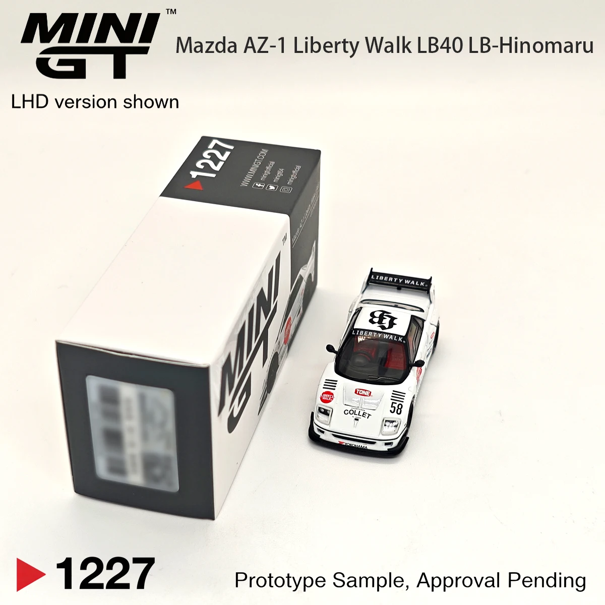 Minigt 1227 1:64 MGT01227 Mazda AZ-1 LB40 Lb-Hinomaru Liberty Walk Car Modellino Diecast RHD Bianco N.58 Racing Livery Disponibile-image