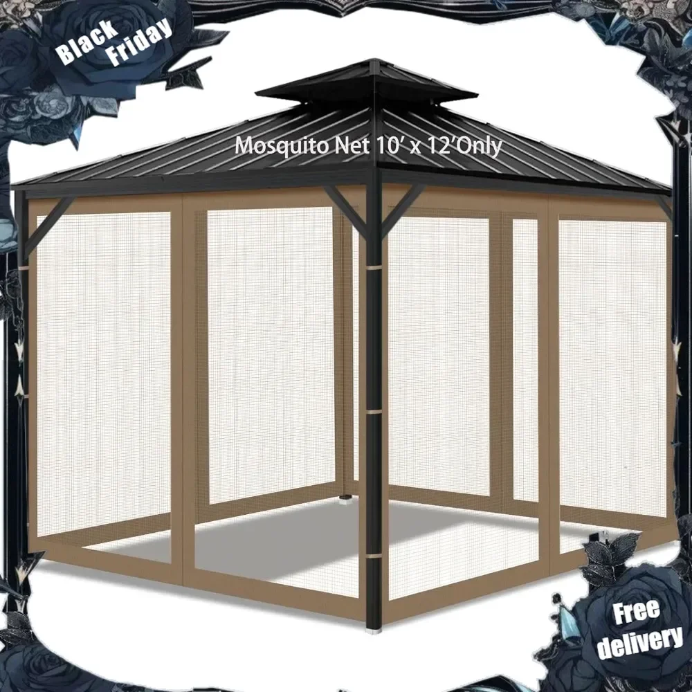 Gazebo Universal Replacement Mosquito Netting, 10' x 12' Outdoor Mesh Netting Screen 4-Panel Sidewall with Zipper