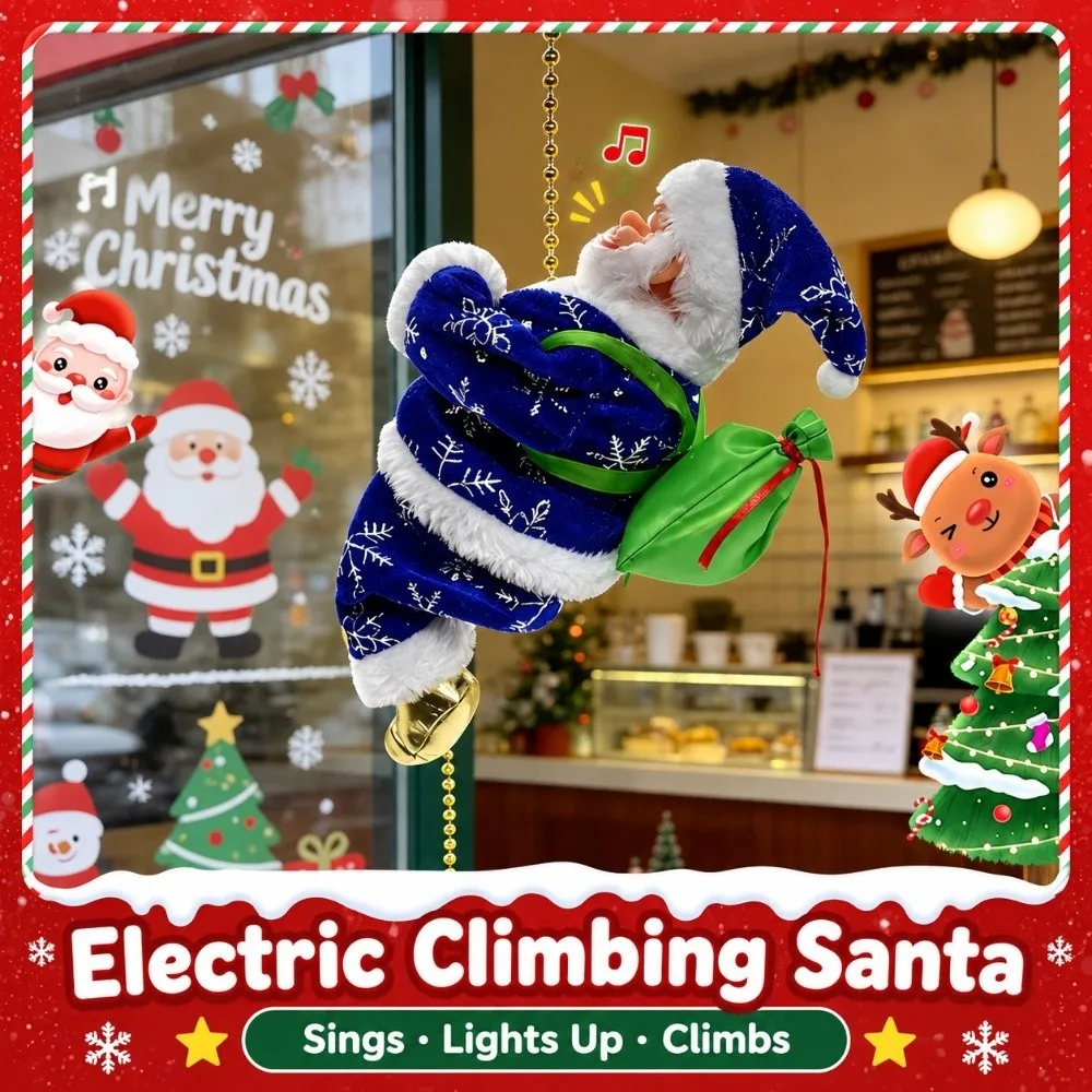 Electric Santa Claus Climbing Rope Ladder Motorized Climbing Glowing Light Santa Claus Hanging Ornament Fabric Colorful