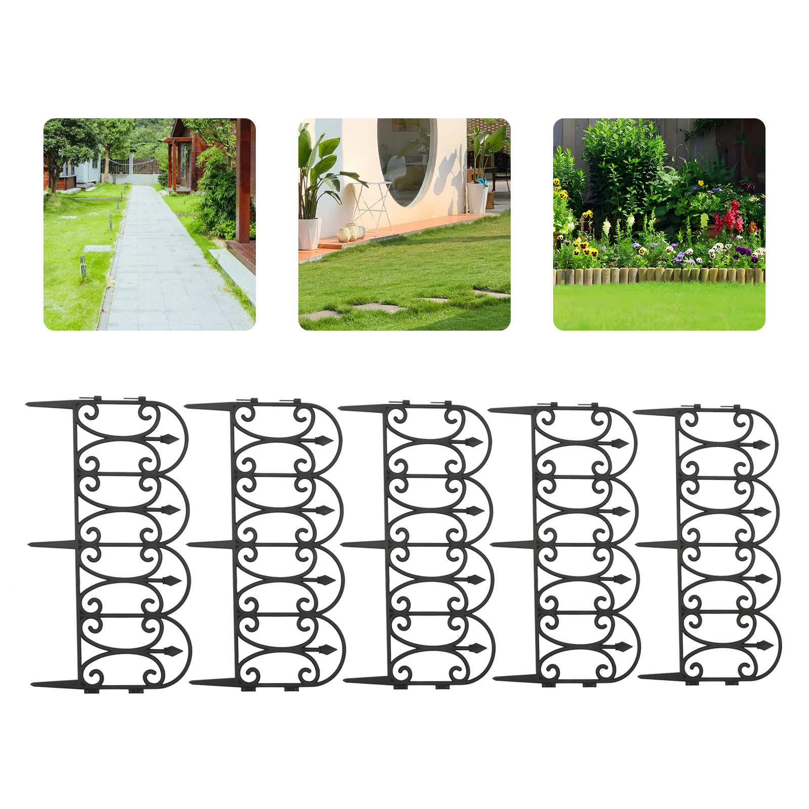 5 pezzi di recinzione da giardino ad arco nera, bordo decorativo plug-in a terra pieghevole per letto di fiori, barriera per cani, bordo alto da giardino