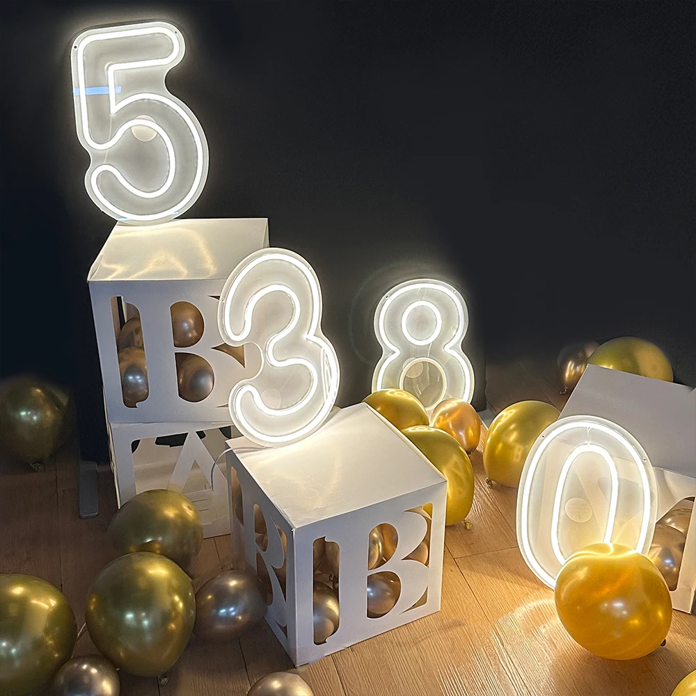 38cm LED Number Signs Light Acrylic USB Powered Neon Led Light for Birthday Party Night Wedding Anniversary Backdrop Decorations