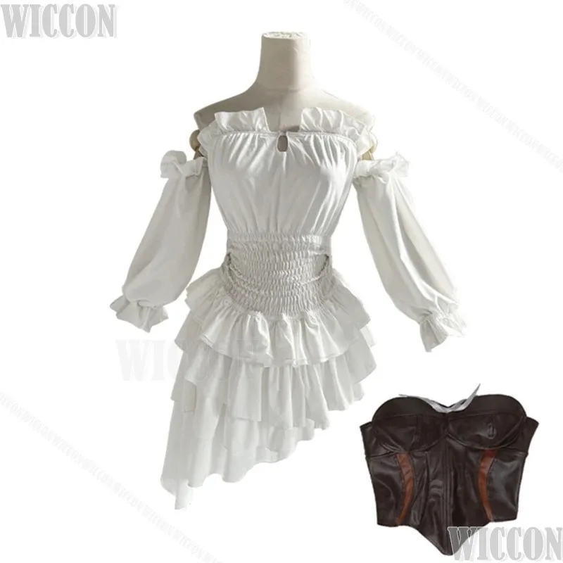 Augmented Neo-Ishgardian Fiinal Fantassy XIV Cosplay Costume Battle Pure White Dress Fishbone Corset Women Medieval Vintages;3,k