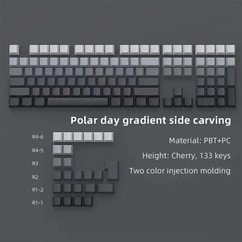 Polar Day/Blackberry Keycaps PBT Sublimation Keycap Side engraved Shine Through Mechanical Keyboard Keycap for Gaming and Office