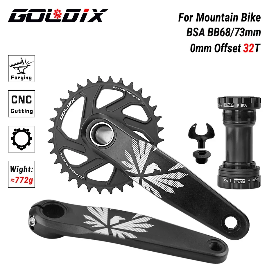 GOLDIX Fiets Crankstel 170/175mm Crank lengte 0mm Offset Direct Installeren Kettingblad 30/32/34/36/38T Voor Mountainbike Crankstel