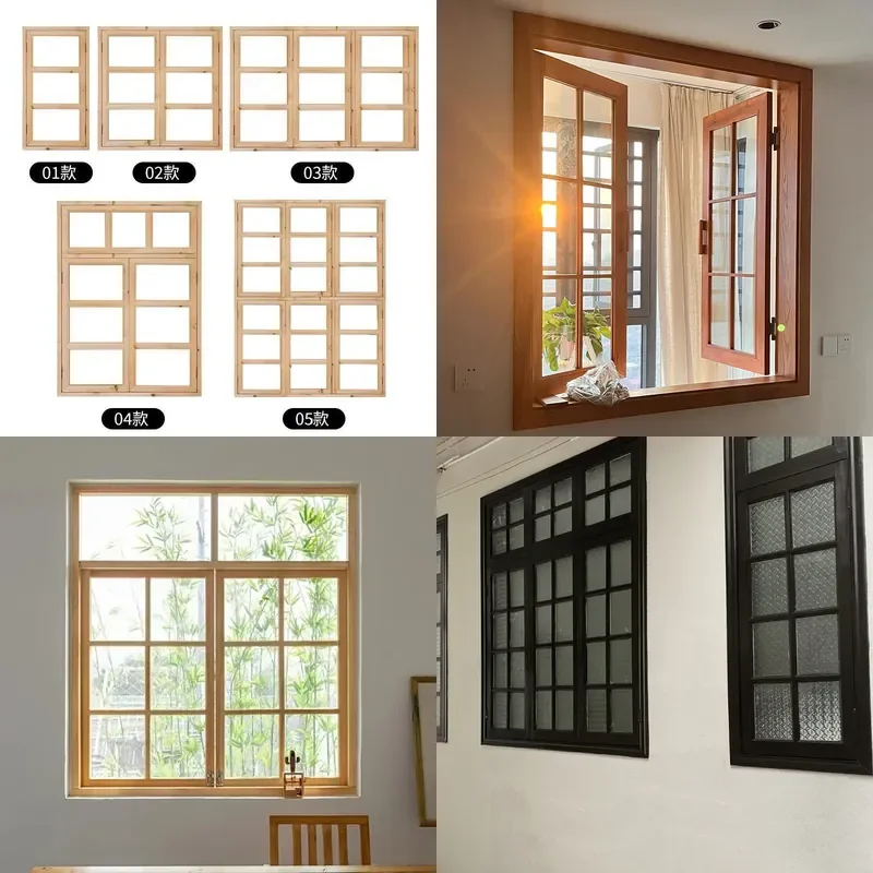 Modern Chinese Solid Wood Arched Window Antique Glass Pastoral Style for Homestay Simple Design