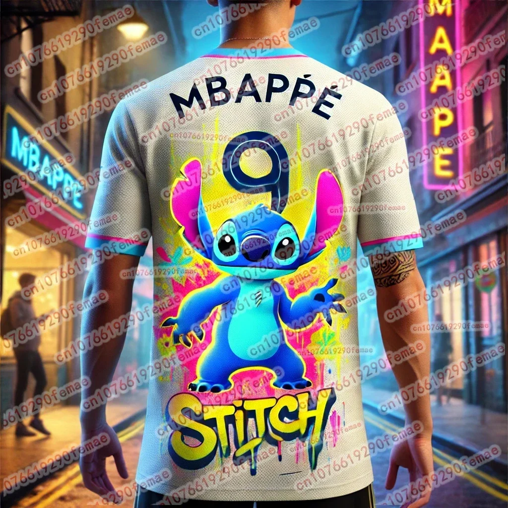 

Disney Stitch Mbappe 3D Print Sport Quick Dry Breathable Men Tshirt Football Jersey Baby Parentchild Boy Girl Short Sleeve Top
