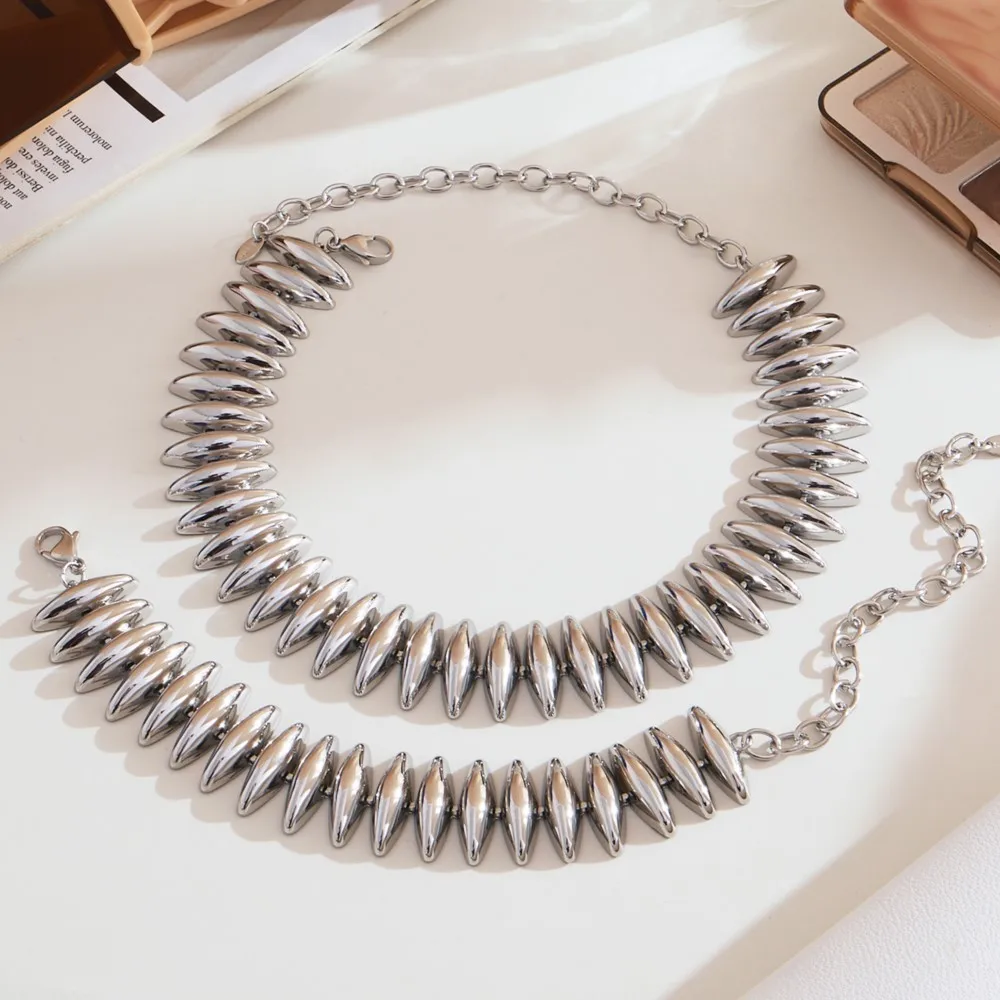 Stainless Steel Choker Bracelet Set 18K Gold Plated