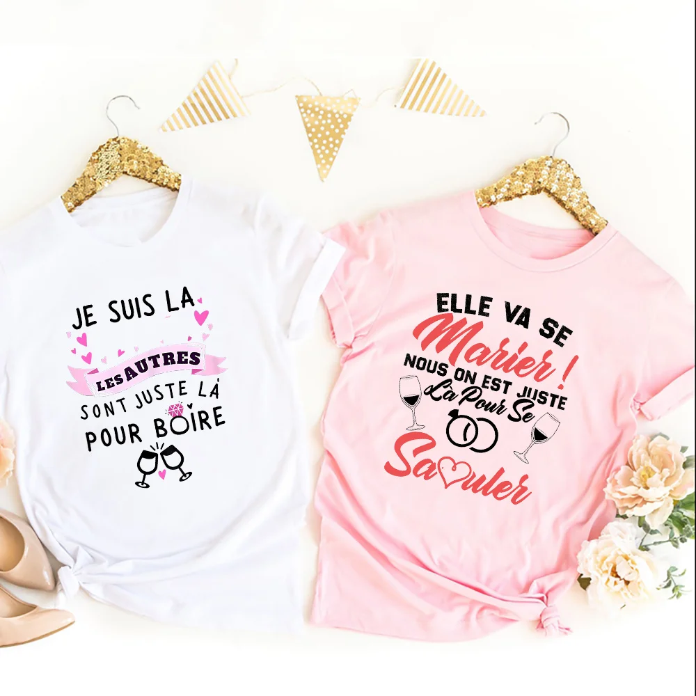 She's Getting Married We're Just Here To Get Drunk Bachelorette Party Tees Wedding Vacation Short Sleeve Top Hen Party Tee