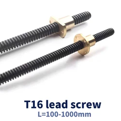 1PC T16 Lead Screw Pitch 4mm Lead 4mm 45# steel 100/200/300/400/500/550/600mm with Brass nut CNC 3D Printer Trapezoidal Rod