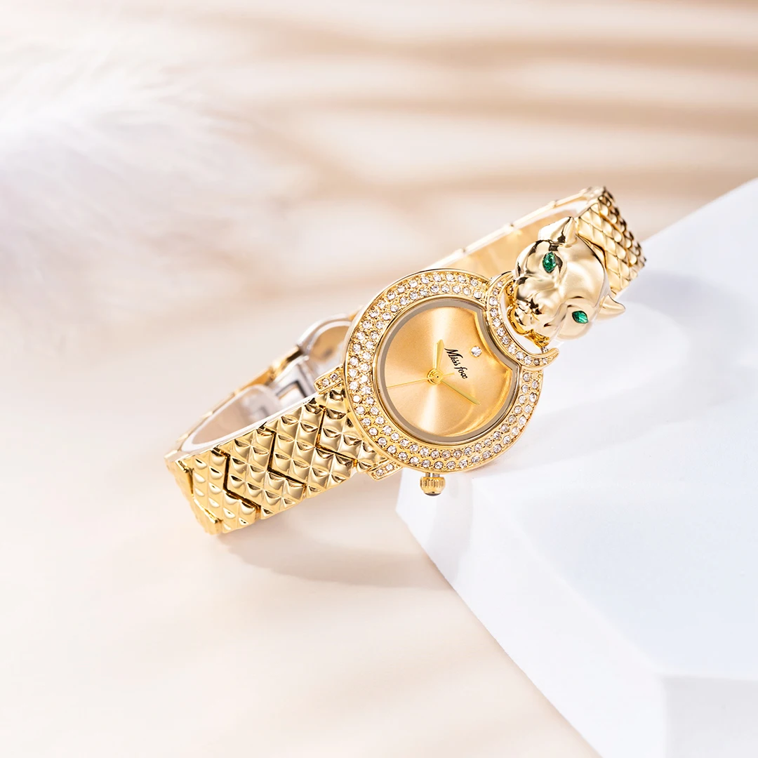 MISSFOX Watch For Women Luxury Stainless Steel Diamond Ladies Quartz Reloj Elegant Unique Leopard Waterproof Girls Wrist Watches