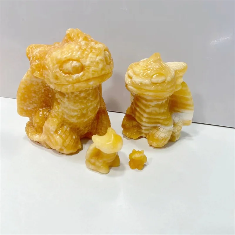 Natural Yellow Calcite Cartoon Dragon Crystals Carvings Healing Christmas Gifts Reiki Home Room Decoration 1pcs