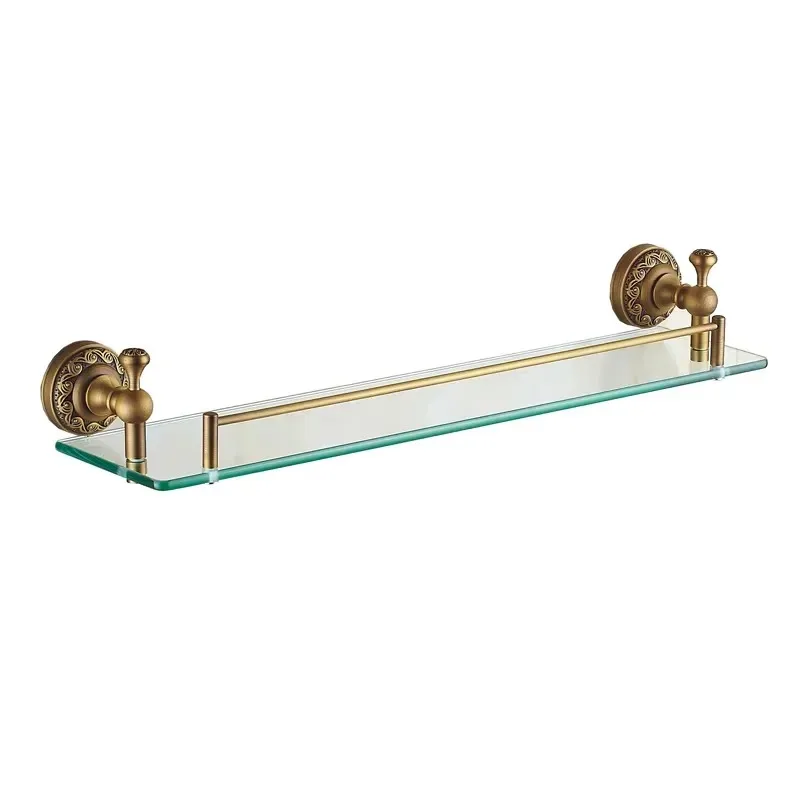 Vintage Antique Brass Wall Mounted Bathroom Cosmetics Shelf Storage Rack Single Glass