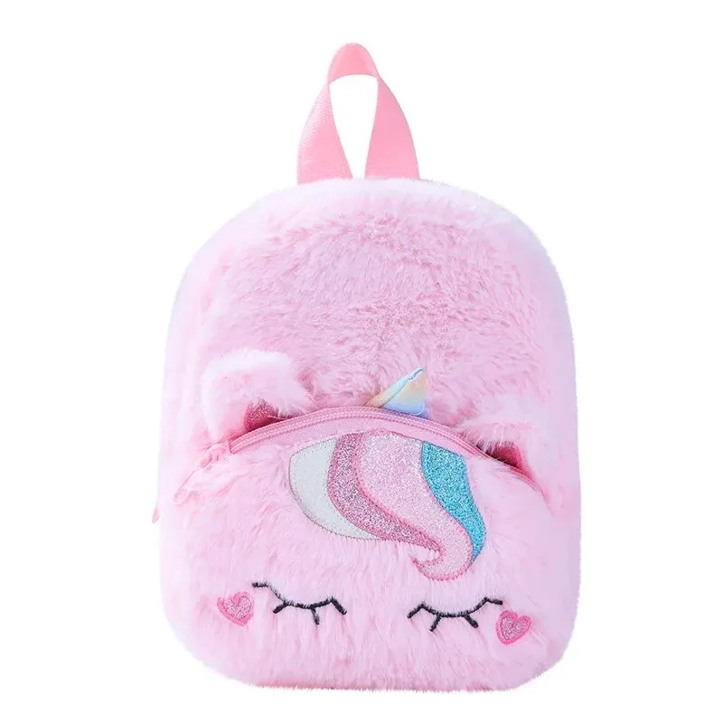 Unicorn Furry Backpack Plush Sparkling Kid Girl Small School Kindergarten Cute Winter Christmas Children Adjustable Bag Gift