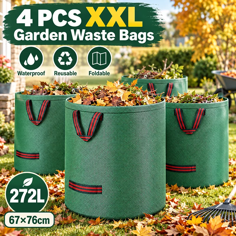 4er-Pack Robuste PP-Gartensäcke 30x26 Zoll - Wiederverwendbare Gartenabfallsäcke aus Industriestoff mit Griffen für Pflanzen- und Laubsammlung